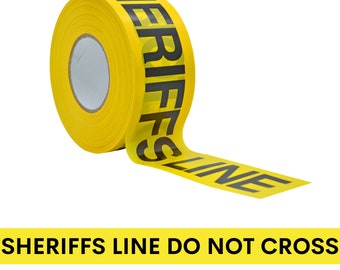 Barricade Caution Non-Adhesive Tape - 3 inch x 1000 feet - Bright Yellow w/Black Text "Sheriff's Line Do Not Cross" for Workplace Safety.