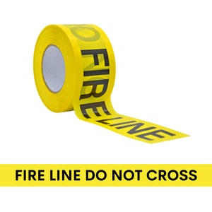 Barricade Caution Non-Adhesive Tape - 3 inch x 1000 feet - Bright Yellow w/Black Text &quot;Fire Line Do Not Cross&quot; for Workplace Safety.