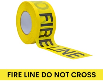 Barricade Caution Non-Adhesive Tape - 3 inch x 1000 feet - Bright Yellow w/Black Text "Fire Line Do Not Cross" for Workplace Safety.