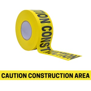Barricade Caution Non-Adhesive Tape - 3 inch x 1000 ft. - Yellow w/Black Text &quot;Caution Construction Area&quot; for Workplace Safety.
