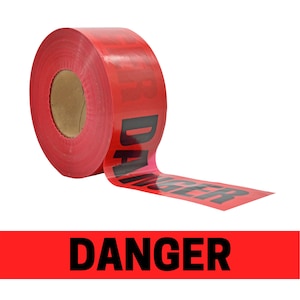 Barricade Caution Non-Adhesive Tape - 3 inch x 1000 ft. - Red w/Black Text &quot;Danger&quot; for Workplace Safety.