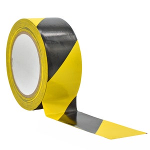 Safety Marking Tape - Black and Yellow, 18 yds. High-Visibility For Walls, Floors, Equipment, Warehouse, Factories. Multiple Sizes Available