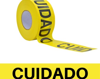 Barricade Caution Non-Adhesive Tape - 3 inch x 1000 ft. - Yellow w/Black Text "CUIDADO" for Workplace Safety.