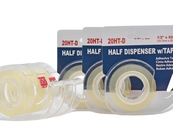 Invisible Stationery Clear Tape with Half-Sided Refillable Retail Dispenser Ideal for Home, School or Office Applications. 1/2 inch wide.