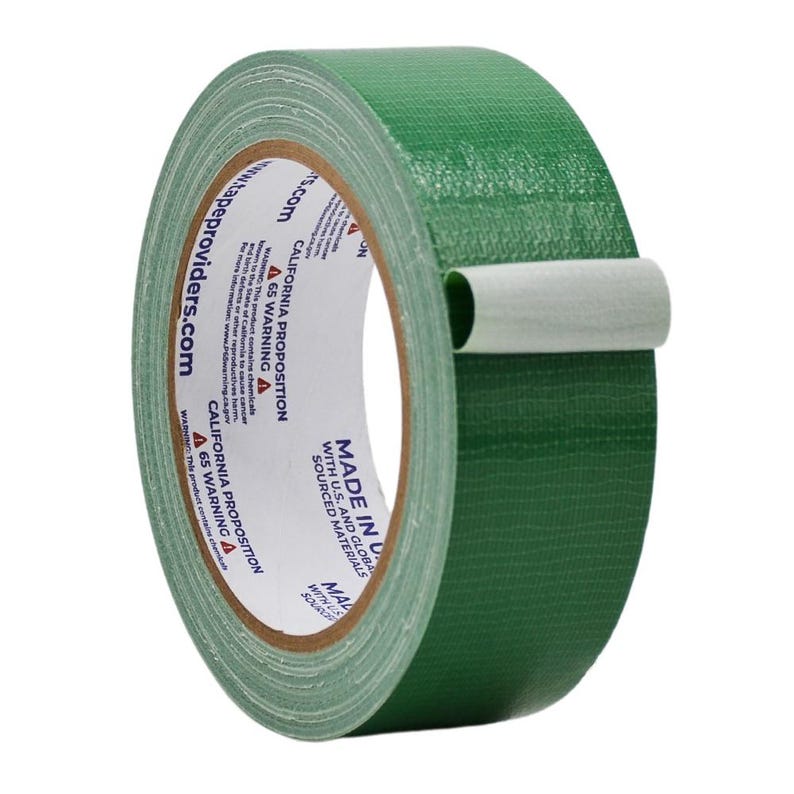 May include: A roll of green duct tape with the text "tapeproviders.com" and "MADE IN USA WITH U.S. AND GLOBAL SOURCED MATERIALS" printed on the label.