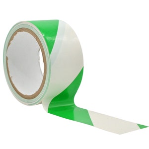 Safety Marking Tape - Green and White, 18 yds. High-Visibility For Walls, Floors, Equipment, Warehouse, Factories. Multiple Sizes Available.