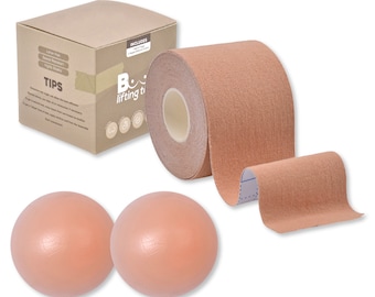 Boob Lifting Tape, 1 Roll of Body Adhesive for Push up, Waterproof Strong Hold for All Breast Sizes. 1 Pair of Nipple Covers Included.