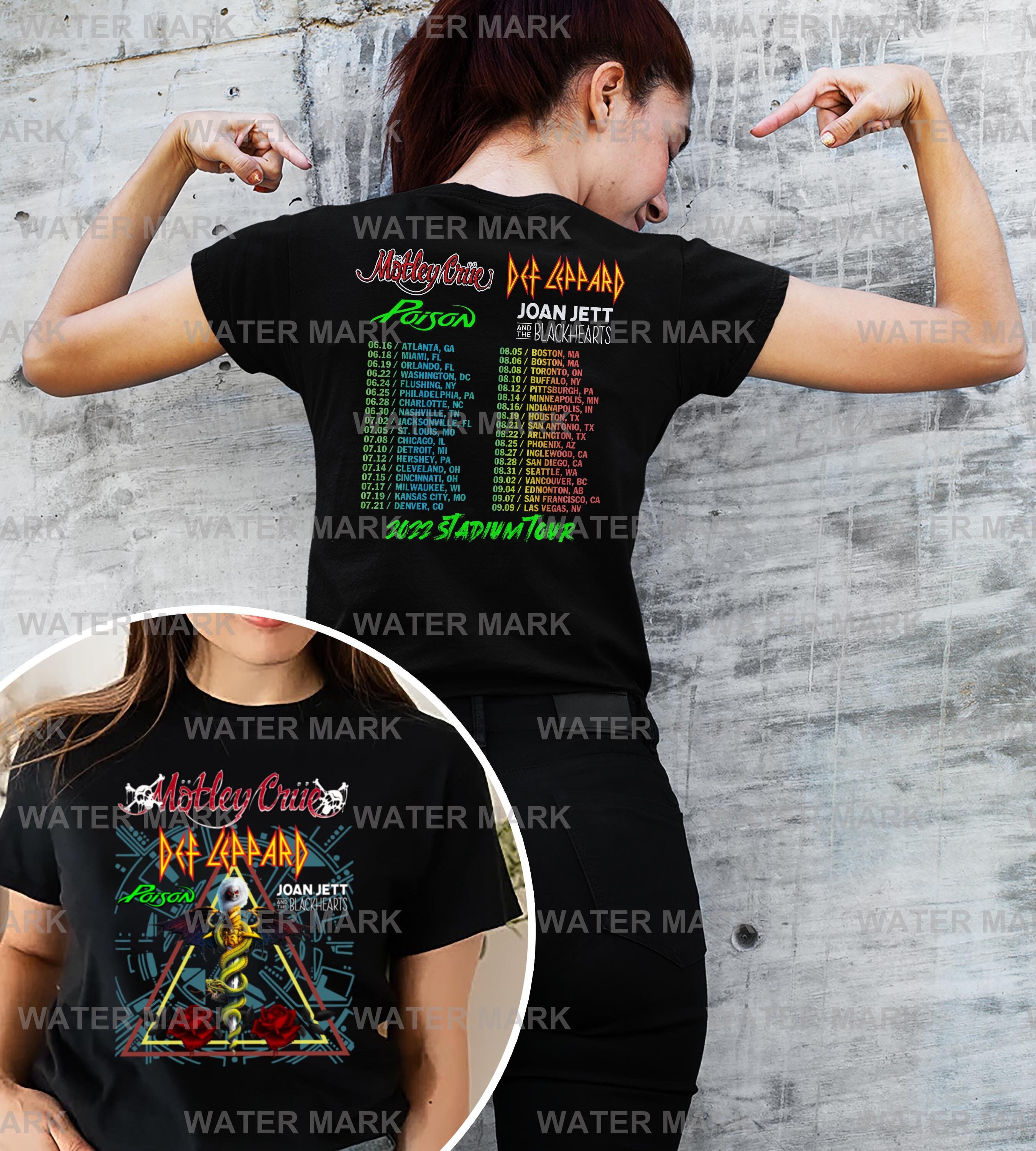 Discover The Stadium Tour Motley Crue Def Leppard Poison Joan Jett & The Blackhearts Zweiseitiges Shirt