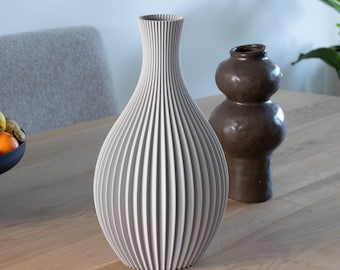Moderne Ovale Vase LILY - Greige - 3D Gedruckte Dekovase aus recyceltem Bioplastik