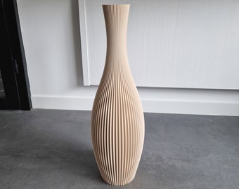 Floor Vase STELLA Beige, 3D Printed Striped Decoration Vase for Dried Flowers Made from Recycled Bio-Plastic