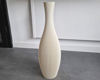 Floor Vase STELLA Ivory White, 3D Printed Striped Decoration Vase for Dried Flowers Made from Recycled Bio-Plastic