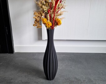 Tall Floor Vase TOPAZ Matte Black for Dried Flowers, Modern 3D Printed Room Decor Made from Recycled Bio-Plastic
