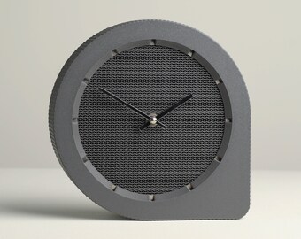 Wavy Mesh Design Table Clock, Handmade Anthracite Desk Decor Made from Recycled Bio-Plastic, Slimprint Q-clock N0.1, 20.1 x 5.2 cm