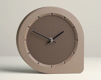 Wavy Mesh Design Table Clock, Handmade Walnut Brown Desk Decor Made from Recycled Bio-Plastic, Slimprint Q-clock N0.1, 20.1 x 5.2 cm