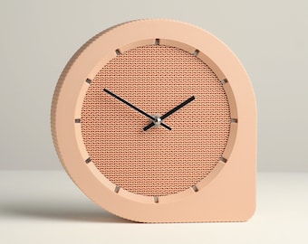 Wavy Mesh Design Table Clock, Handmade Blossom Pink Desk Decor Made from Recycled Bio-Plastic, Slimprint Q-clock N0.1, 20.1 x 5.2 cm