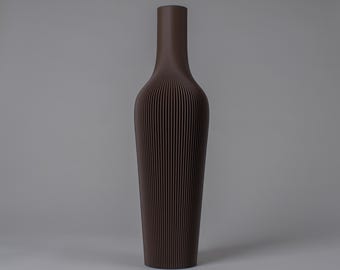 Schokoladenbraune Vase GROOVE - 3D Gedruckte Bodenvase mit gerippter Textur - Für Pampasgras - Hergestellt aus 100% recyceltem Biokunststoff