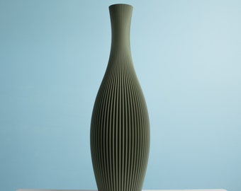 Floor Vase STELLA Olive Green, 3D Printed Striped Decoration Vase for Dried Flowers Made from Recycled Bio-Plastic