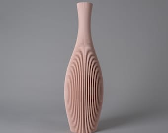 Floor Vase STELLA - Blossom Pink - Modern Striped Decoration Vase for Pampas Grass 3D Printed from Recycled Bioplastic