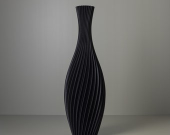 Floor Vase "FLORA" Matte Black, 3D Printed Spiral Vase for Dried Flowers Made from Recycled Bio-Plastic