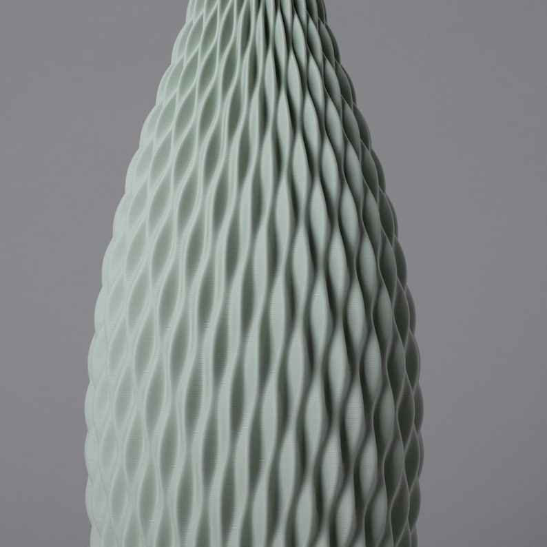 Floor Vase AQUA - Sage Green - Modern Design Vase with Wavy Surface - Lightweight 3D Printed Vase from Recycled Bioplastic - 50/60 cm Tall image 3