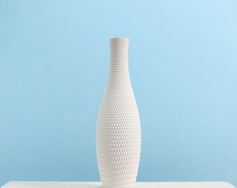 White Floor Vase DIAMOND for Dried Flowers, 3D Printed Home Decor Made from Recycled Bio-Plastic