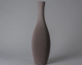 Floor Vase STELLA - Walnut Taupe - Modern Striped Decoration Vase for Pampas Grass 3D Printed from Recycled Bioplastic