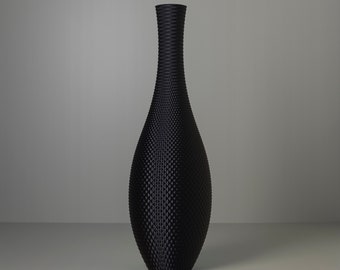 Tall Floor Vase EMERALD, Matte Black Aesthetic 3D Printed Room Decor for Pampas Grass Made from Recycled Bio-Plastic