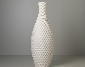 Floor Vase LUZI Ivory White, 3D Printed Geometric Decoration Vase Made from Recycled Bio-Plastic