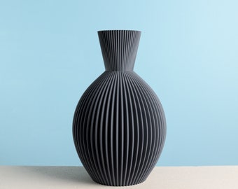 3D Printed Vase "LUNA" Grey for Dried Flowers, Eco-Friendly Table Decor Made from Recycled Bio-Plastic