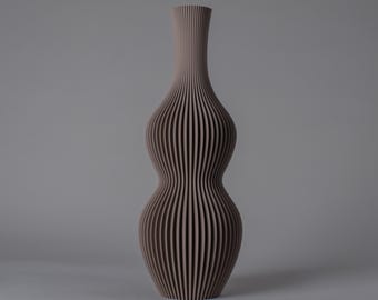 Walnuss-Taupe Vase NAMI - 3D Gedruckte Vase mit organischem Design und gerippter Textur - Für Pampasgras - Hergestellt aus 100% recyceltem Biokunststoff