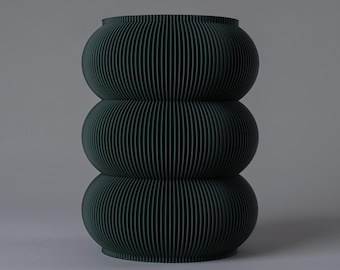 Jarrón de flores verde esmeralda EMMA - Textura acanalada - Diseño divertido - Inserto de vidrio impermeable - Impreso en 3D con bioplástico 100 % reciclado