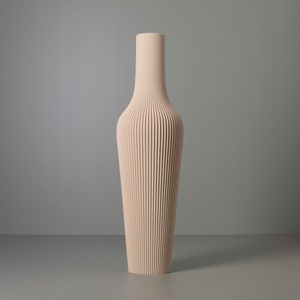 Tall Decorative Vase "GROOVE" Beige for Dried Flowers, 3D Printed Living Room Decor Made from Recycled Bio-Plastic