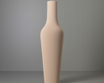 Tall Decorative Vase "GROOVE" Beige for Dried Flowers, 3D Printed Living Room Decor Made from Recycled Bio-Plastic