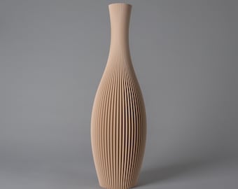 Floor Vase STELLA - Beige - Modern Striped Decoration Vase for Pampas Grass 3D Printed from Recycled Bioplastic