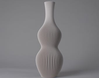 Greige Vase NAMI - 3D Gedruckte Vase mit organischem Design und gerippter Textur - Für Pampasgras - Hergestellt aus 100% recyceltem Biokunststoff