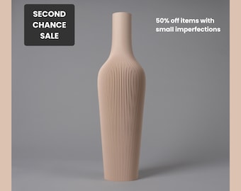Second Chance 50% off - Vase GROOVE - Beige - 50 cm Hohe 3D gedruckte Vase mit gerippter Textur - Für Pampasgras - recyceltes Bioplastik