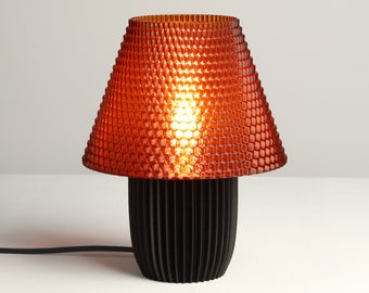 Table Lamp “LUMI” Amber 3D Printed Mushroom Desk & Bedside Lamp Made from Recycled PETG Plastic, E27 LED, 19 x 24 cm Handmade