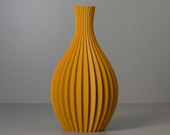 Decorative Table Vase LILY, Ochre Yellow 3D Printed Table Decor Made from Recycled Bio-Plastic