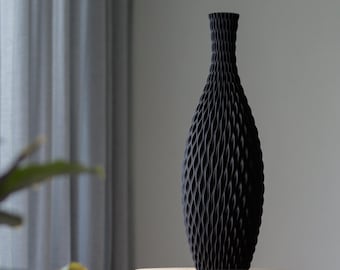 Bodenvase AQUA - Mattes Schwarz - Moderne Design Vase mit gewellter Oberfläche - Leichte 3D gedruckte Vase aus recyceltem Biokunststoff - 50/60 cm Hoch