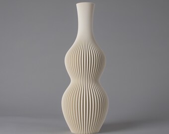 Cremeweiße Vase NAMI - 3D Gedruckte Vase mit organischem Design und gerippter Textur - Für Pampasgras - Hergestellt aus 100% recyceltem Biokunststoff