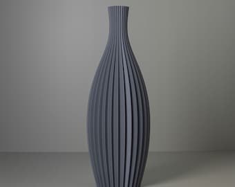 Floor Vase "ROSE" Grey, 3D Printed Striped Decoration Vase for Dried Flowers Made from Recycled Bio-Plastic