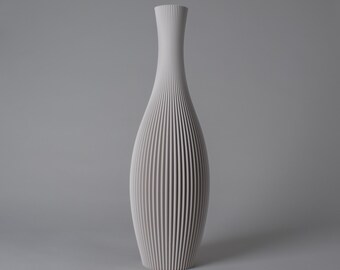 Floor Vase STELLA - Greige - Modern Striped Decoration Vase for Pampas Grass 3D Printed from Recycled Bioplastic