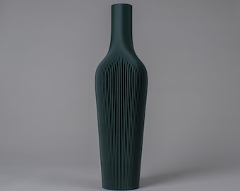 Smaragdgrüne Vase GROOVE - 3D Gedruckte Bodenvase mit gerippter Textur - Für Pampasgras - Hergestellt aus 100% recyceltem Biokunststoff