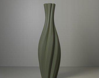 Floor Vase "TWIST" Olive Green for Dried Flowers, 3D Printed Decor Made from Recycled Bio-Plastic