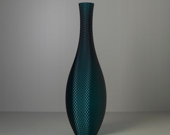 Tall Floor Vase EMERALD, Green Aesthetic 3D Printed Room Decor for Dried Flowers Made from Recycled Plastic Water Bottles