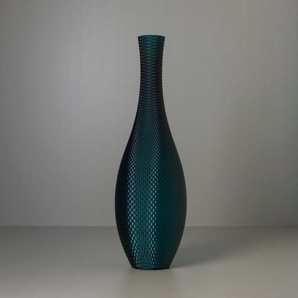 Tall Floor Vase EMERALD, Green Aesthetic 3D Printed Room Decor for Dried Flowers Made from Recycled Plastic Water Bottles