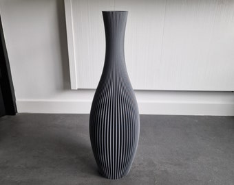 Floor Vase STELLA Anthracite Grey, 3D Printed Striped Decoration Vase for Dried Flowers Made from Recycled Bio-Plastic