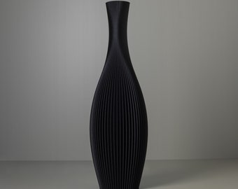 Bodenvase STELLA - Matt Schwarz - Moderne gestreifte Standvase für Pampasgras - 3D Gedruckt aus recyceltem Biokunststoff