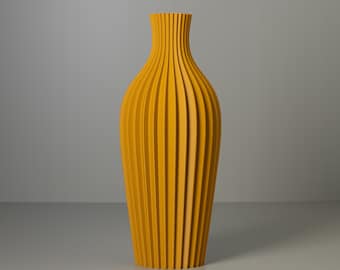 3D Printed Vase "DAISY" Ochre Yellow for Dried Flowers, Aesthetic Kitchen & Living Room Decor Made from Recycled Bio-Plastic