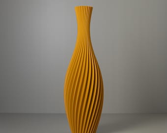 Floor Vase "FLORA" Ochre Yellow, 3D Printed Spiral Vase for Dried Flowers Made from Recycled Bio-Plastic